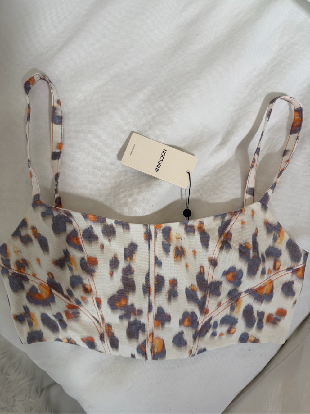Nocturne Floral Print Cropped Cami Top in Cream and Orange